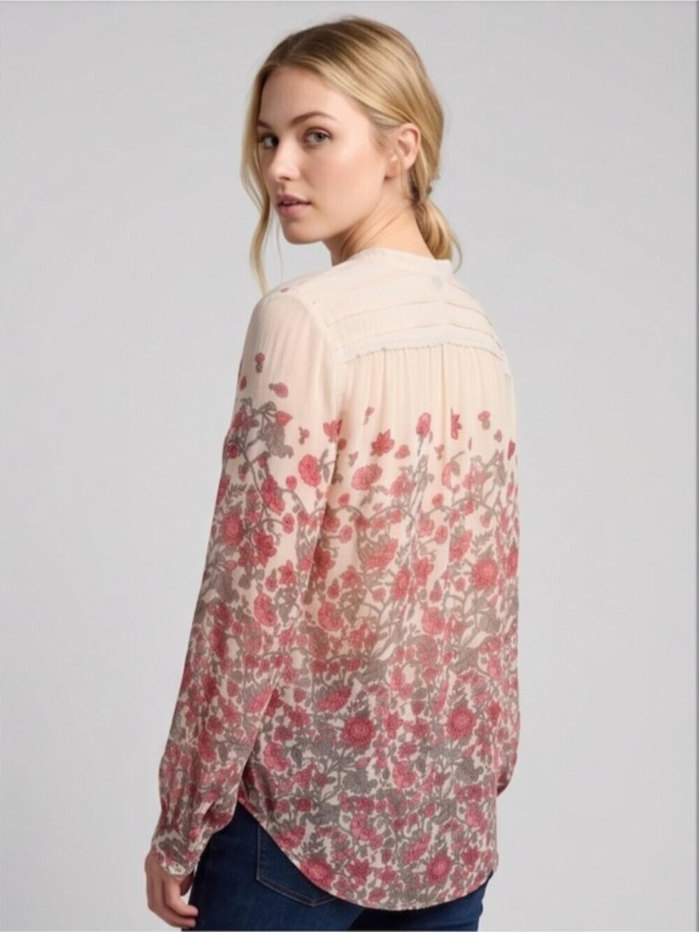 Lucky Brand Floral Sheer Blouse Beige - Picture 2 of 7